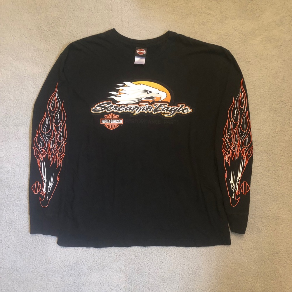 Harley Davidson Screamin Eagle Long Sleeve Hits Flame Graphic Tee Black XL‎